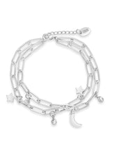 Load image into Gallery viewer, CZ, Moon, &amp; Star Double Chain Bracelet
