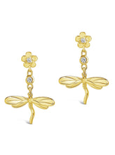 Load image into Gallery viewer, CZ Dragonfly Dangle Earrings
