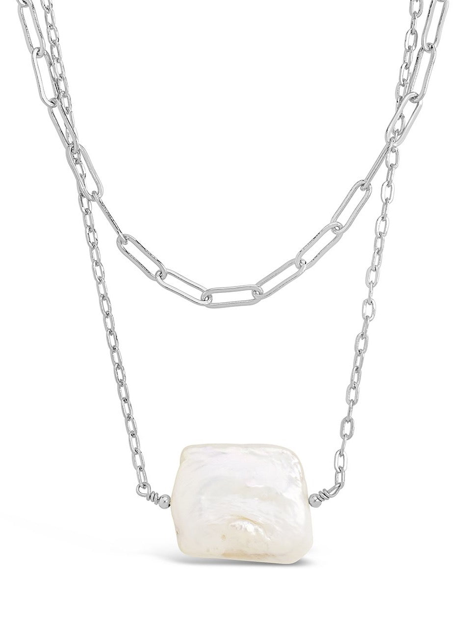 Chain Link and Pearl Layered Necklace